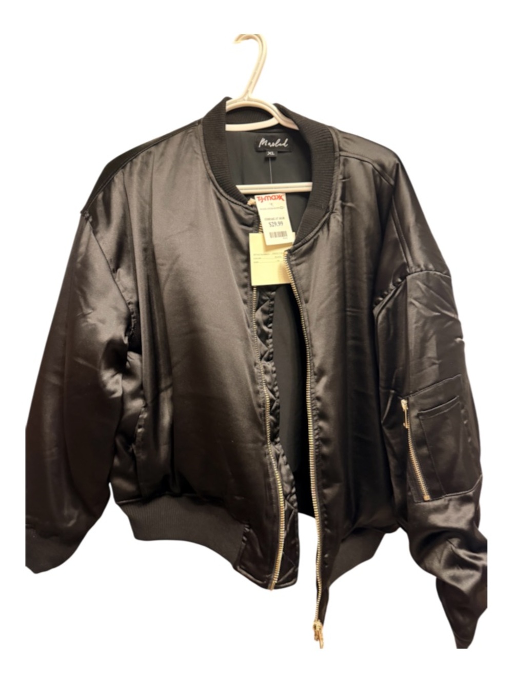 Marled Black Satin Bomber Jacket